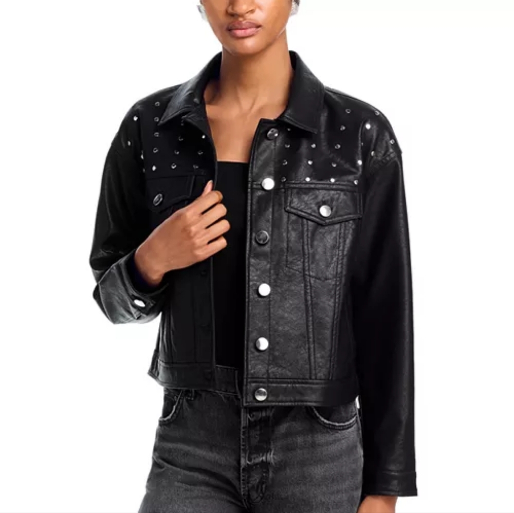 AQUA Studded Faux Leather Jacket in XL SIZE (BLACK)
